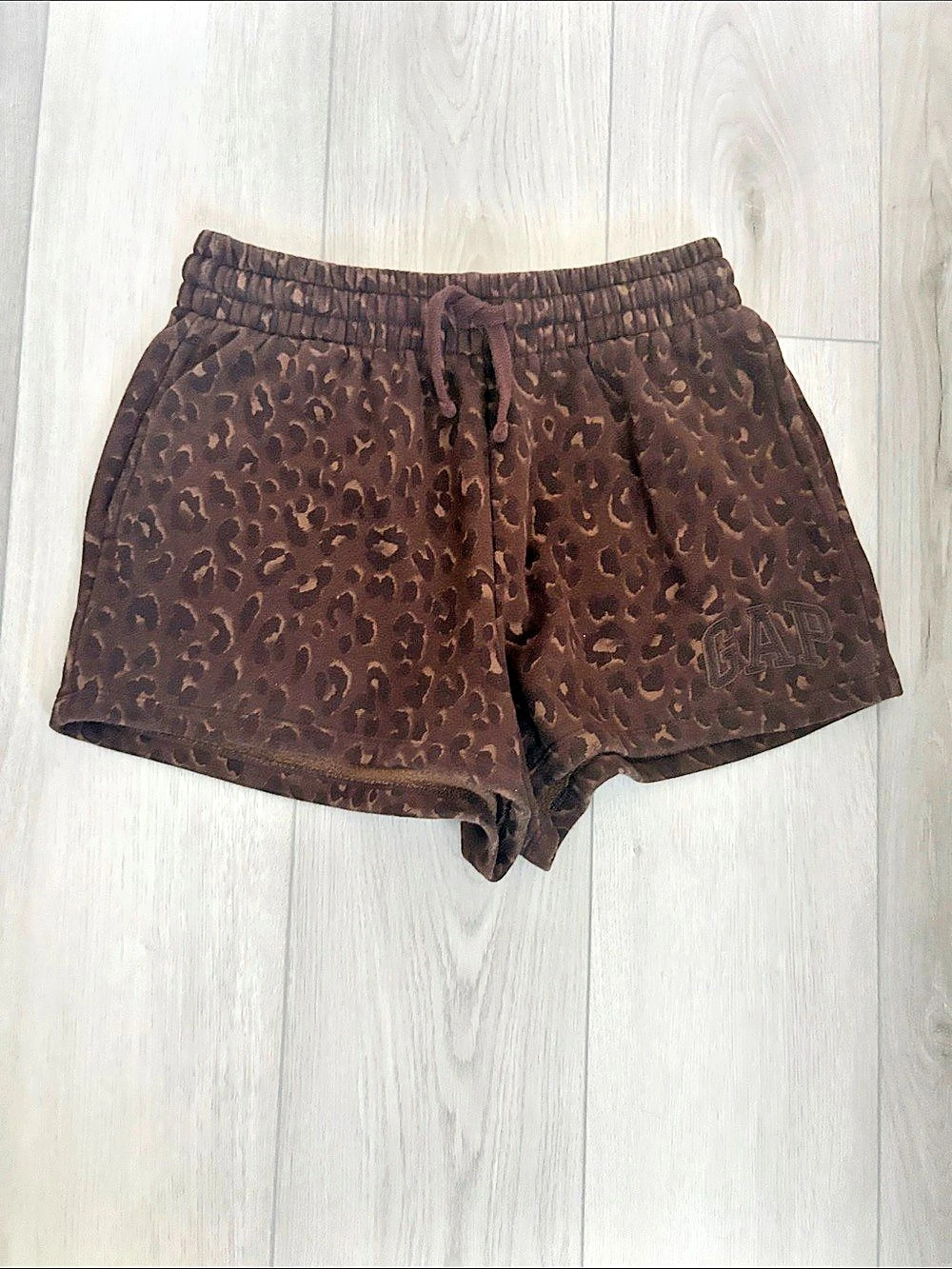 Gap Logo Fleece Sweat Shorts Brown Leopard High Waist